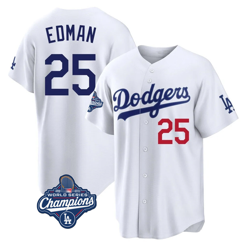 Silnrao LA.Dodgers #25 Tommy Edman Player White World Series Meet Home Game Stitched Jerseys