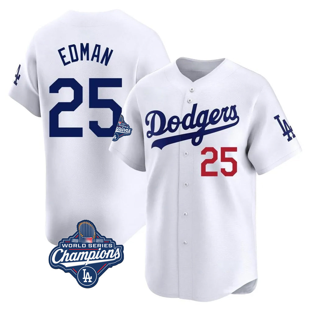 Silnrao LA.Dodgers #25 Tommy Edman Player White World Series Meet Limited Home Stitched Jerseys