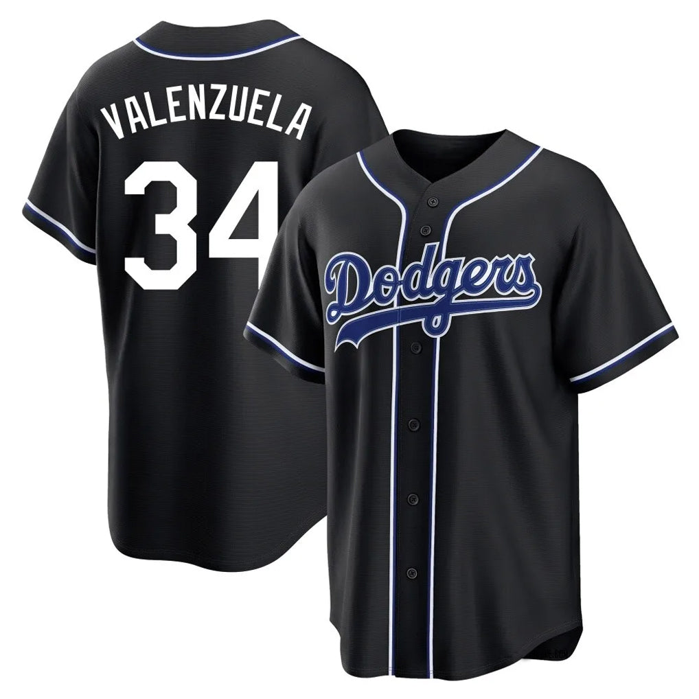Silnrao LA.Dodgers #34 Fernando Valenzuela Player Black Carbon Limited Home Stitched Jerseys