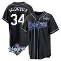 Silnrao LA.Dodgers #34 Fernando Valenzuela Player Black World Series Carbon Limited Home Stitched Jerseys