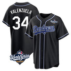 Silnrao LA.Dodgers #34 Fernando Valenzuela Player Black World Series Carbon Limited Home Stitched Jerseys