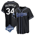 Silnrao LA.Dodgers #34 Fernando Valenzuela Player Black World Series Meet Carbon Limited Home Stitched Jerseys
