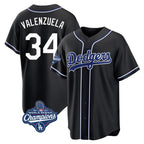 Silnrao LA.Dodgers #34 Fernando Valenzuela Player Black World Series Meet Carbon Limited Home Stitched Jerseys