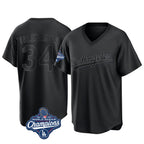Silnrao LA.Dodgers #34 Fernando Valenzuela Player Black World Series Meet Pitch Fashion T-shirt Stitched Jerseys