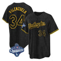 Silnrao LA.Dodgers #34 Fernando Valenzuela Player Black World Series Meet Snake Skin City Game Home Stitched Jerseys