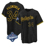Silnrao LA.Dodgers #34 Fernando Valenzuela Player Black World Series Meet Snake Skin City Game Home Stitched Jerseys