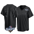 Silnrao LA.Dodgers #34 Fernando Valenzuela Player Black World Series Pitch Fashion T-shirt Stitched Jerseys
