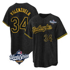 Silnrao LA.Dodgers #34 Fernando Valenzuela Player Black World Series Snake Skin City Game Home Stitched Jerseys