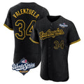 Silnrao LA.Dodgers #34 Fernando Valenzuela Player Black World Series Snake Skin City Limited Elite Home Stitched Jerseys