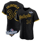 Silnrao LA.Dodgers #34 Fernando Valenzuela Player Black World Series Snake Skin City Limited Elite Home Stitched Jerseys