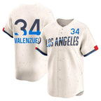 Silnrao LA.Dodgers #34 Fernando Valenzuela Player Cream City Connect Limited Home Stitched Jerseys