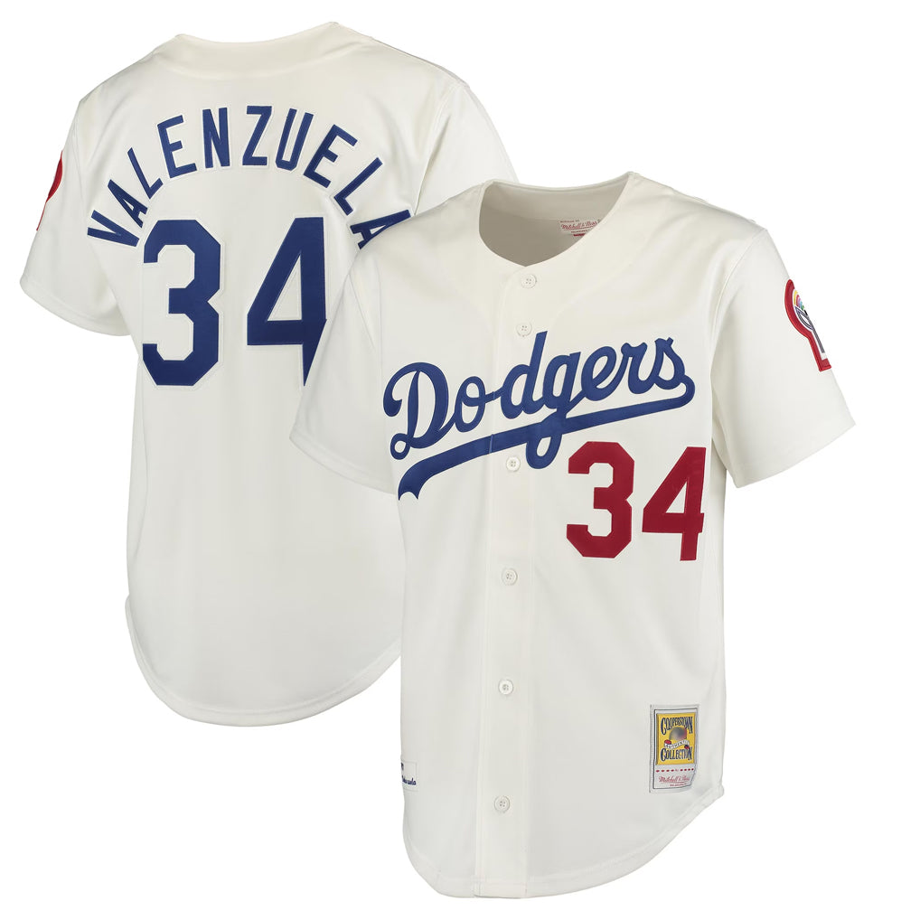 Silnrao LA.Dodgers #34 Fernando Valenzuela Player Cream Throwback Vapor Limited Stitched Jerseys