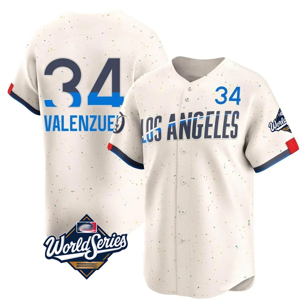 Silnrao LA.Dodgers #34 Fernando Valenzuela Player Cream World Series City Connect Limited Home Stitched Jerseys