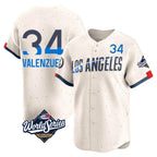 Silnrao LA.Dodgers #34 Fernando Valenzuela Player Cream World Series City Connect Limited Home Stitched Jerseys