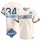 Silnrao LA.Dodgers #34 Fernando Valenzuela Player Cream World Series Meet City Connect Limited Home Stitched Jerseys
