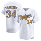 Silnrao LA.Dodgers #34 Fernando Valenzuela Player Gold Collection Limited Home Stitched Jerseys