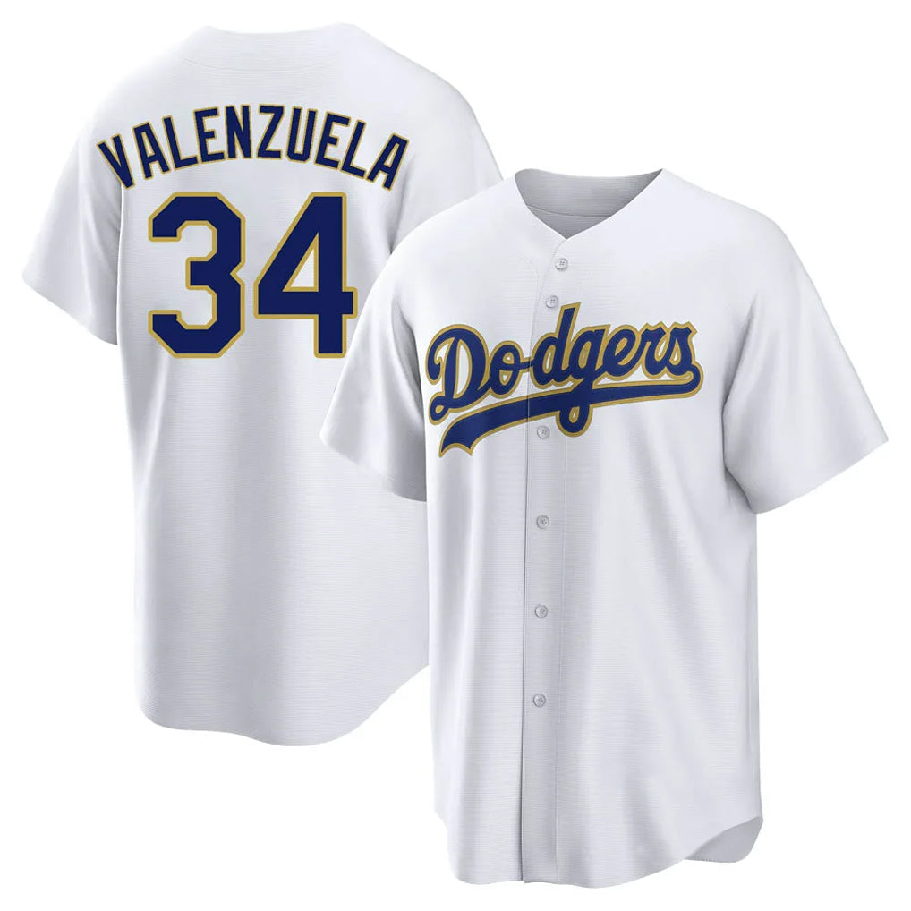 Silnrao LA.Dodgers #34 Fernando Valenzuela Player Gold White 2026 Collection Stadium Game Stitched Jerseys
