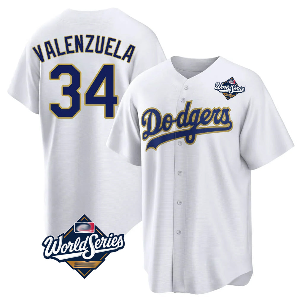 Silnrao LA.Dodgers #34 Fernando Valenzuela Player Gold White World Series 2026 Collection Stadium Game Stitched Jerseys