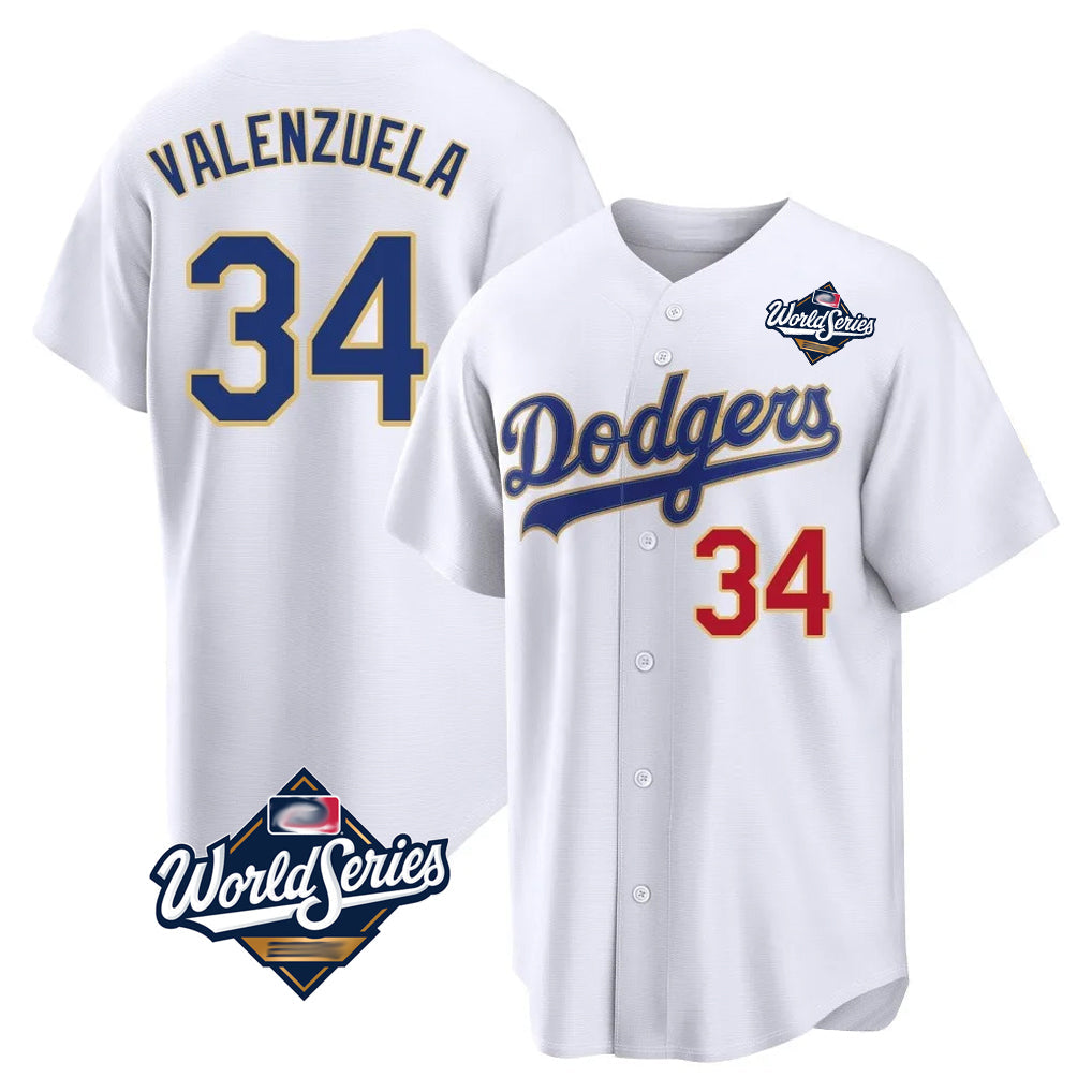 Silnrao LA.Dodgers #34 Fernando Valenzuela Player Gold White World Series 2026 Collection Stadium Limited Stitched Jerseys