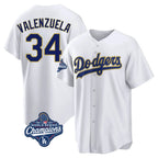 Silnrao LA.Dodgers #34 Fernando Valenzuela Player Gold White World Series Meet 2026 Collection Stadium Game Stitched Jerseys