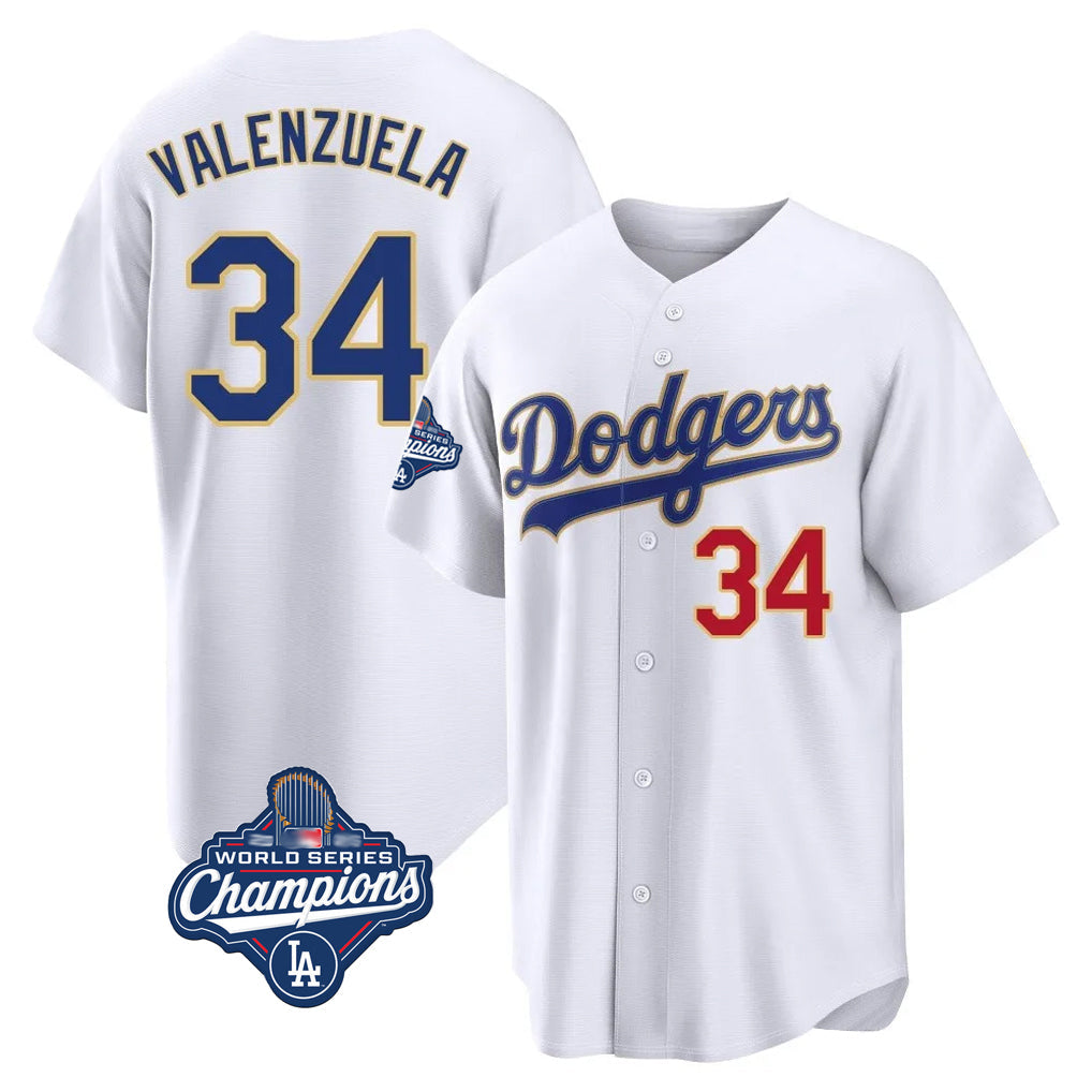 Silnrao LA.Dodgers #34 Fernando Valenzuela Player Gold White World Series Meet 2026 Collection Stadium Limited Stitched Jerseys