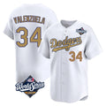 Silnrao LA.Dodgers #34 Fernando Valenzuela Player Gold World Series Collection Limited Home Stitched Jerseys