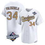 Silnrao LA.Dodgers #34 Fernando Valenzuela Player Gold World Series Collection Limited Home Stitched Jerseys