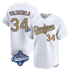 Silnrao LA.Dodgers #34 Fernando Valenzuela Player Gold World Series Meet Collection Limited Home Stitched Jerseys