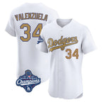 Silnrao LA.Dodgers #34 Fernando Valenzuela Player Gold World Series Meet Limited Elite Home Stitched Jerseys