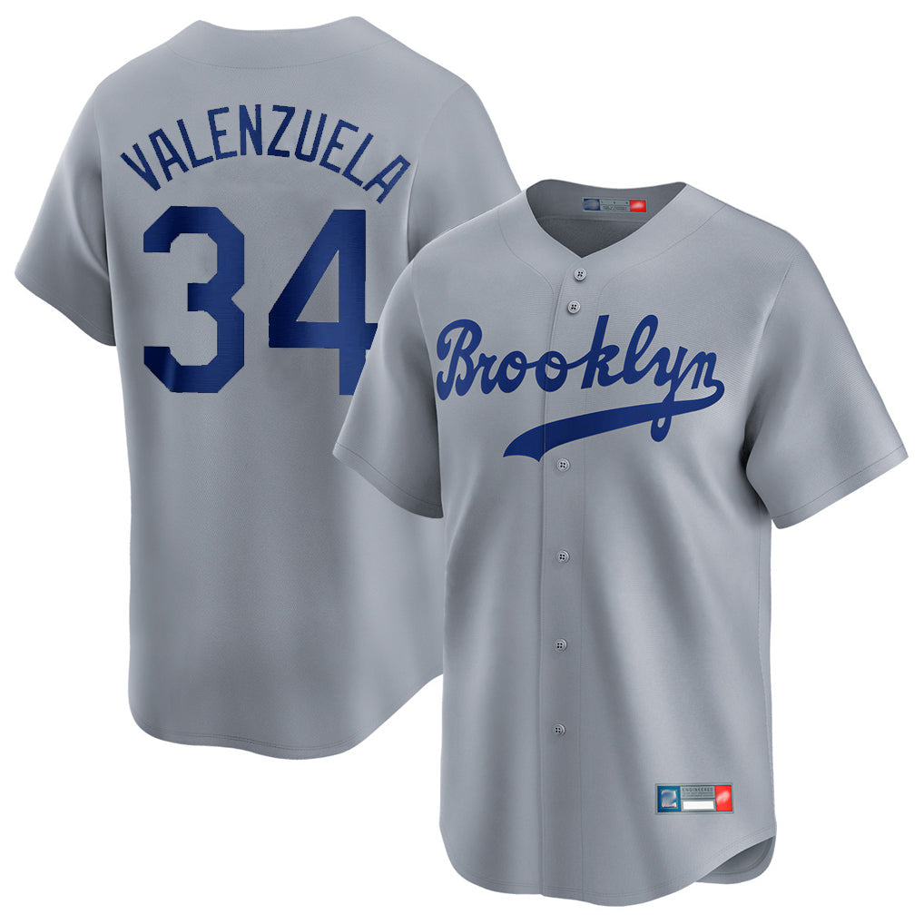Silnrao LA.Dodgers #34 Fernando Valenzuela Player Gray Game Limited Home Stitched Jerseys