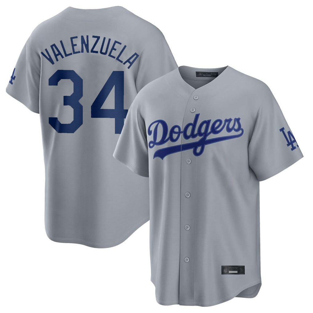 Silnrao LA.Dodgers #34 Fernando Valenzuela Player Gray Game Stitched Jerseys