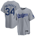 Silnrao LA.Dodgers #34 Fernando Valenzuela Player Gray Game Stitched Jerseys
