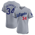 Silnrao LA.Dodgers #34 Fernando Valenzuela Player Gray Limited Elite Home Stitched Jerseys