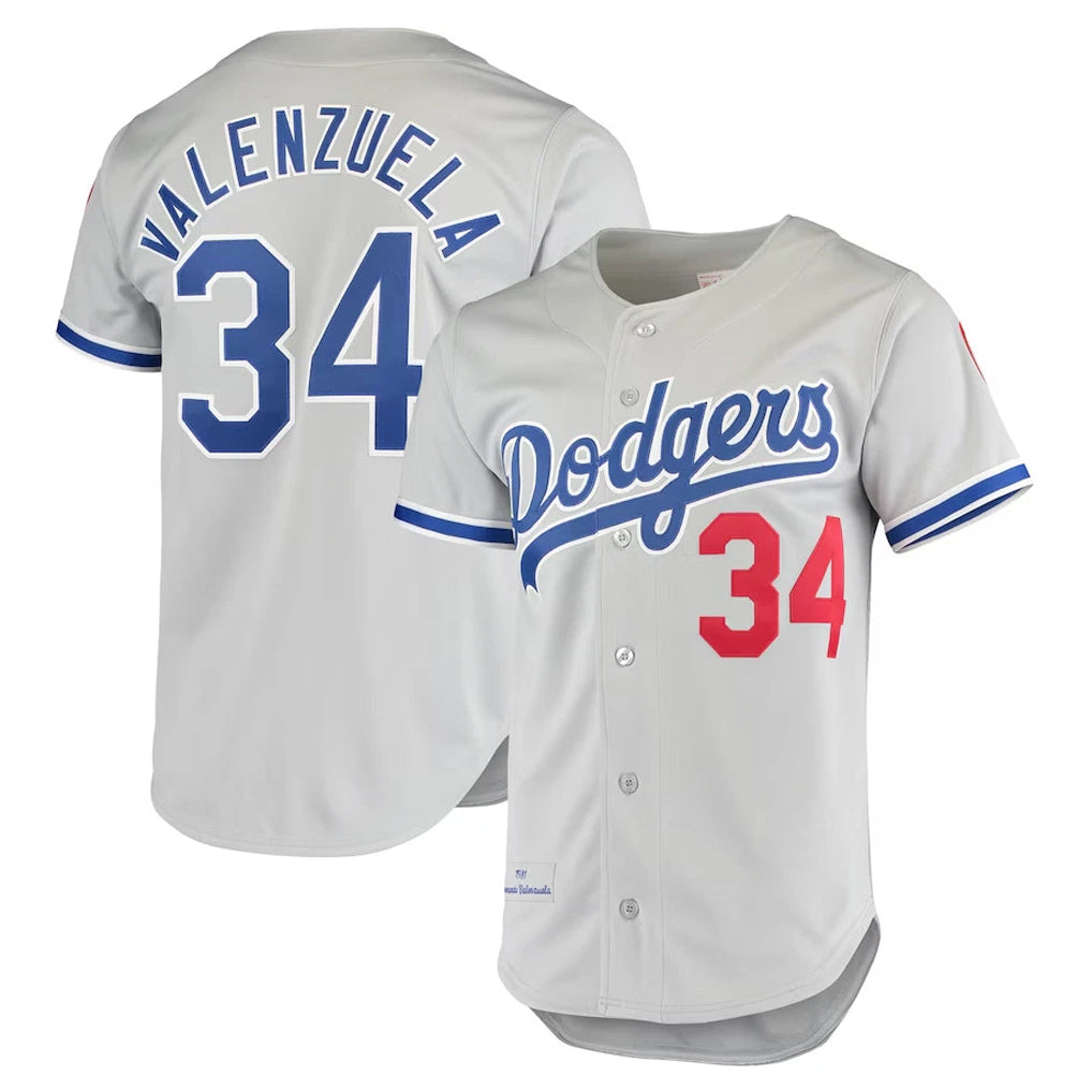 Silnrao LA.Dodgers #34 Fernando Valenzuela Player Gray Throwback 1981 Stitched Jerseys