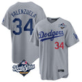 Silnrao LA.Dodgers #34 Fernando Valenzuela Player Gray World Series Game Home Stitched Jerseys