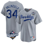Silnrao LA.Dodgers #34 Fernando Valenzuela Player Gray World Series Game Limited Home Stitched Jerseys