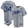 Silnrao LA.Dodgers #34 Fernando Valenzuela Player Gray World Series Game Stitched Jerseys