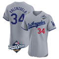 Silnrao LA.Dodgers #34 Fernando Valenzuela Player Gray World Series Limited Elite Home Stitched Jerseys