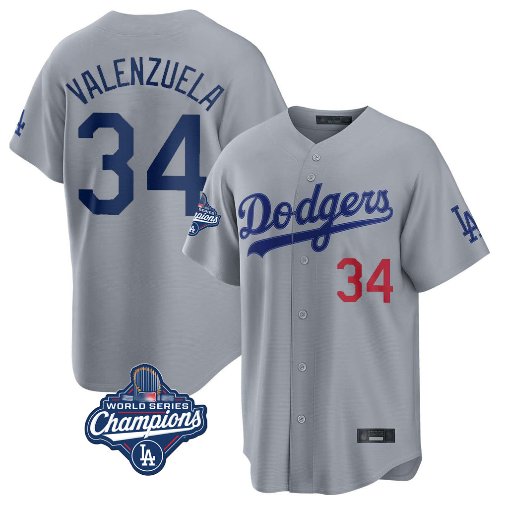 Silnrao LA.Dodgers #34 Fernando Valenzuela Player Gray World Series Meet Game Home Stitched Jerseys