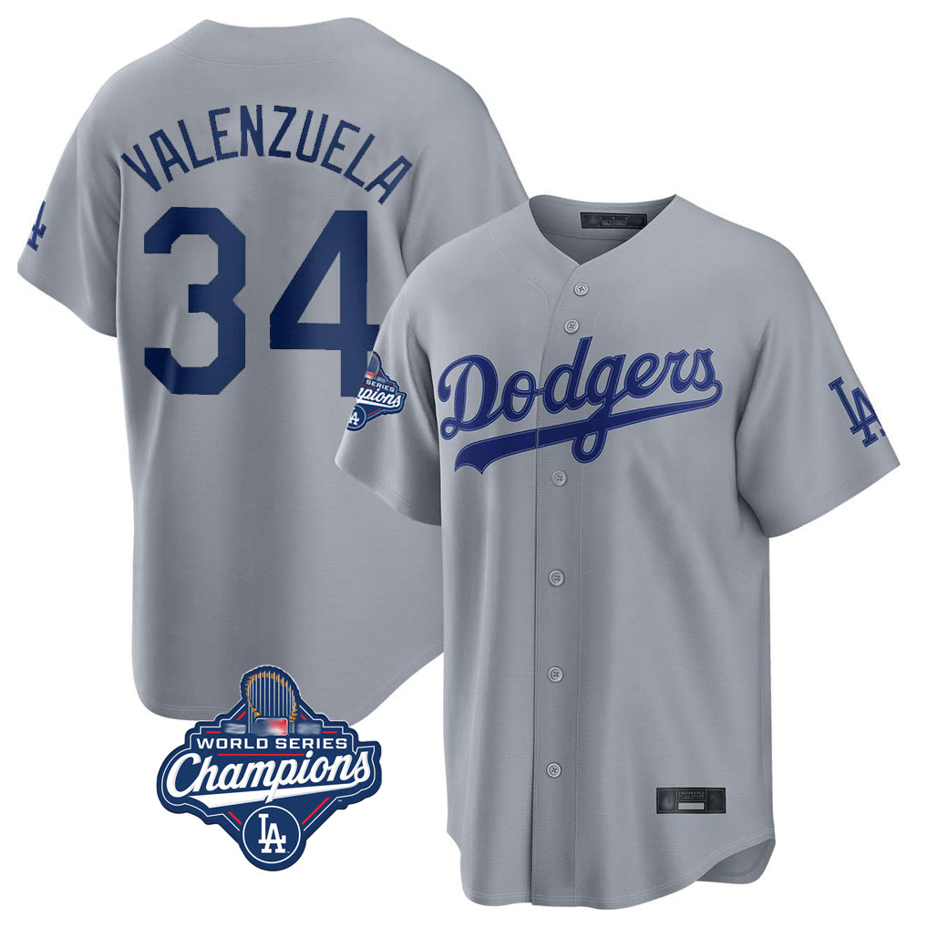Silnrao LA.Dodgers #34 Fernando Valenzuela Player Gray World Series Meet Game Stitched Jerseys