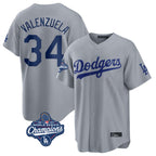 Silnrao LA.Dodgers #34 Fernando Valenzuela Player Gray World Series Meet Game Stitched Jerseys