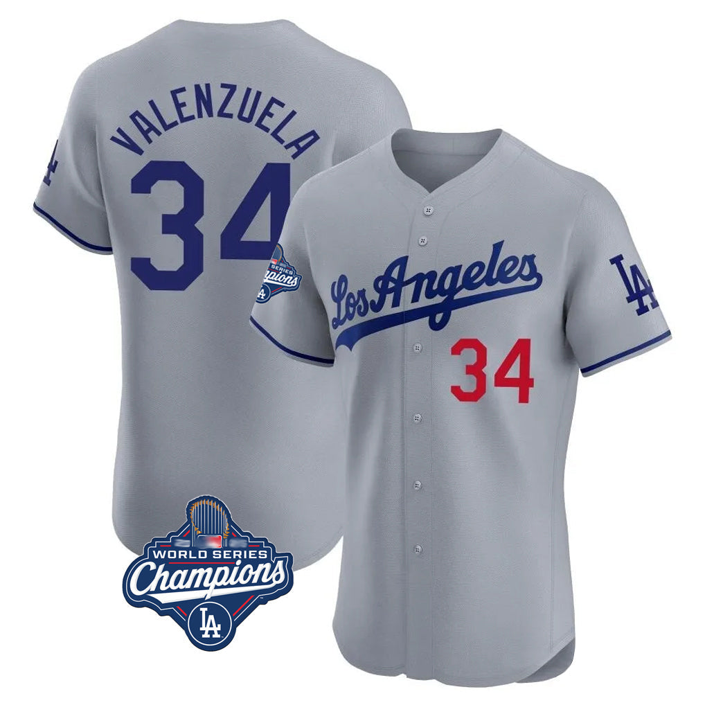 Silnrao LA.Dodgers #34 Fernando Valenzuela Player Gray World Series Meet Limited Elite Home Stitched Jerseys