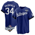 Silnrao LA.Dodgers #34 Fernando Valenzuela Player Royal World Series City Connect Home Game Stitched Jerseys