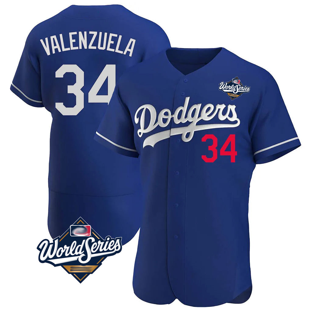 Silnrao LA.Dodgers #34 Fernando Valenzuela Player Royal World Series Limited Elite Home Stitched Jerseys