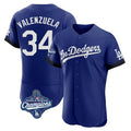 Silnrao LA.Dodgers #34 Fernando Valenzuela Player Royal World Series Meet City Connect Elite Home Stitched Jerseys