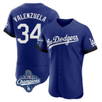 Silnrao LA.Dodgers #34 Fernando Valenzuela Player Royal World Series Meet City Connect Elite Home Stitched Jerseys