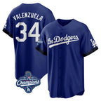 Silnrao LA.Dodgers #34 Fernando Valenzuela Player Royal World Series Meet City Connect Home Game Stitched Jerseys