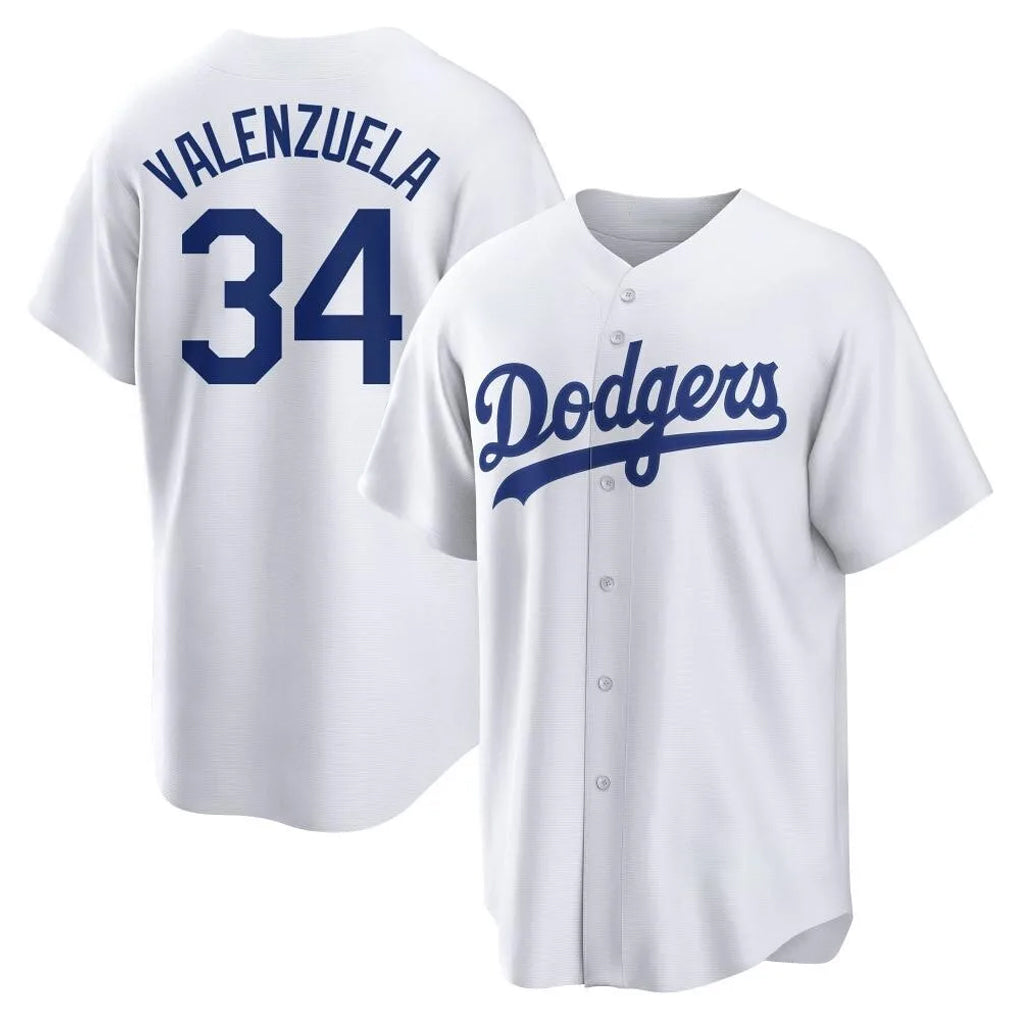 Silnrao LA.Dodgers #34 Fernando Valenzuela Player White Game Home Stitched Jerseys