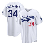 Silnrao LA.Dodgers #34 Fernando Valenzuela Player White Home Game Stitched Jerseys