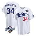Silnrao LA.Dodgers #34 Fernando Valenzuela Player White World Series Home Game Stitched Jerseys